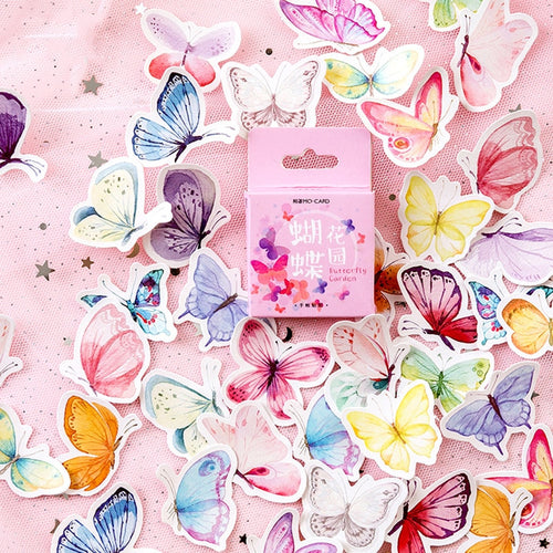 46Pcs/Box Cute Butterfly Stickers Creative Stationery Stickers Lovely Adhesive Stickers For Kids Diary Scrapbooking Photo Ablums