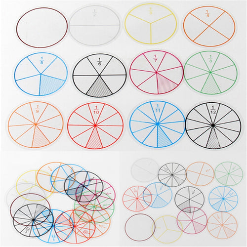 12pcs/lot Math Fractions Circles Toy Plastic Numbered Fractions Circles Math Chips Mathematics Number Toy Wholesale Dia. 8cm